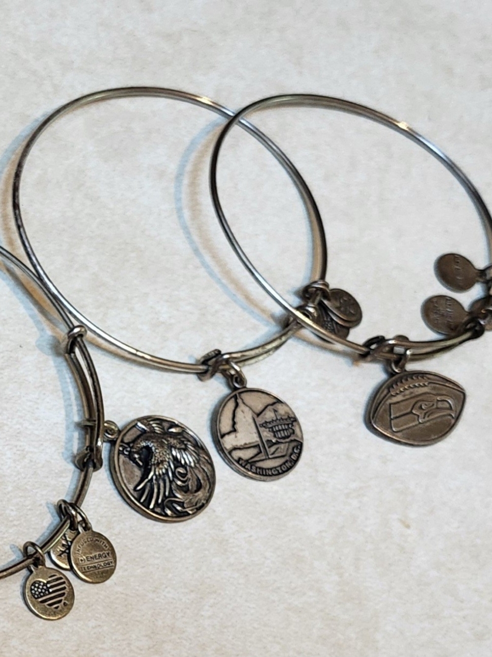 Alex and Ani Silver Charm Bangle Bracelet Set Of 3